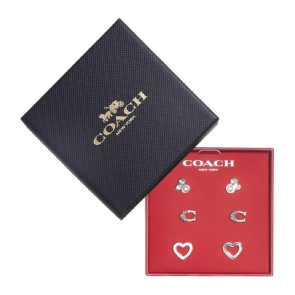 Coach Signature Stone Cluster Heart
Earrings Set. 3 pair in gift box